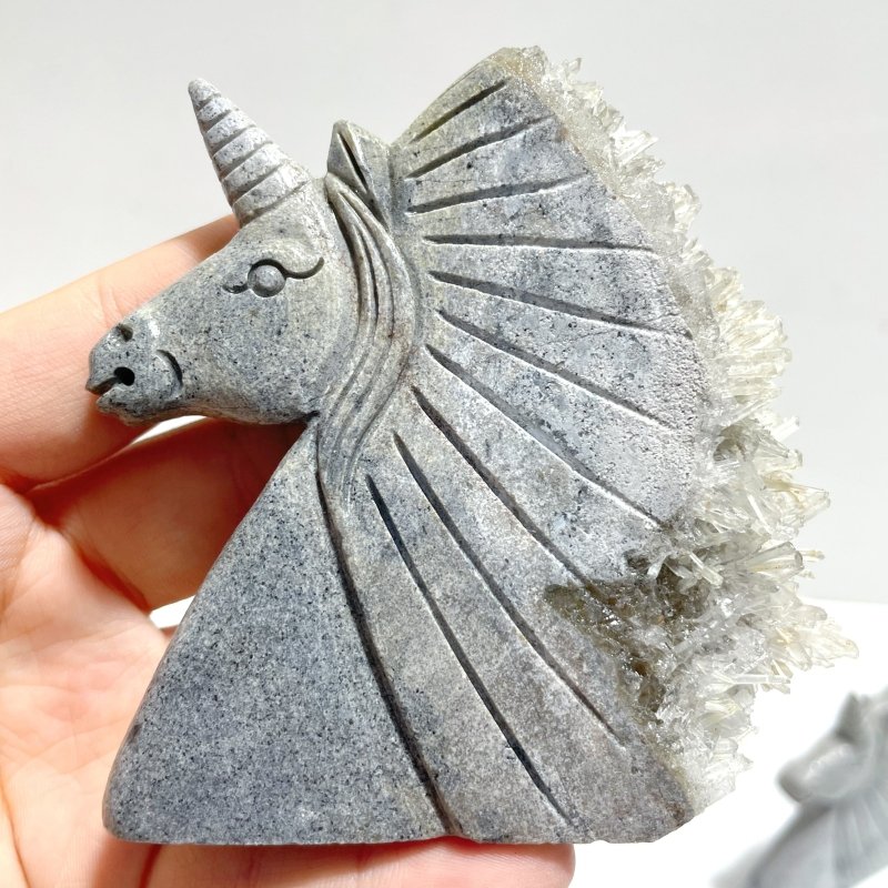 4 Pieces Clear Quartz Cluster Unicorn Carving - Wholesale Crystals