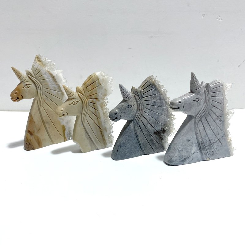 4 Pieces Clear Quartz Cluster Unicorn Carving - Wholesale Crystals