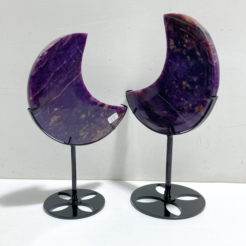 4 Pieces Large Charoite Moon Carving With Stand 1 -Wholesale Crystals