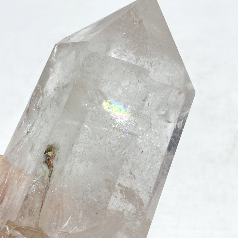 4 Pieces Large Clear Quartz Point With Rainbow Raw Bottom With Stand 3 - Wholesale Crystals