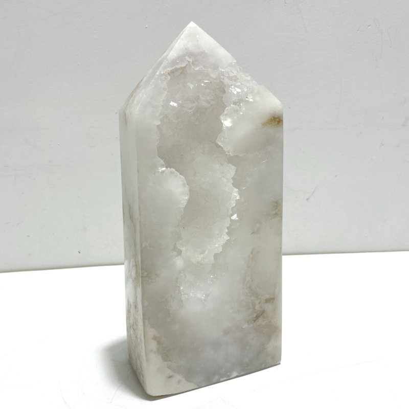 4 Pieces Large Geode Druzy White Moss Agate Four - sided Point - Wholesale Crystals