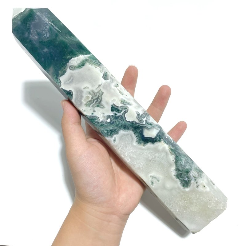 4 Pieces Tall Geode Druzy Moss Agate Tower Points - Wholesale Crystals