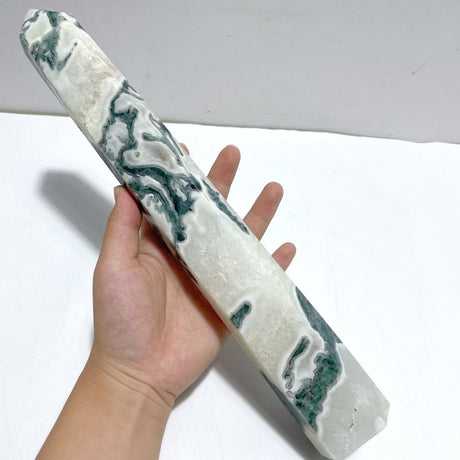 4 Pieces Tall Geode Druzy White Moss Agate Tower Points - Wholesale Crystals