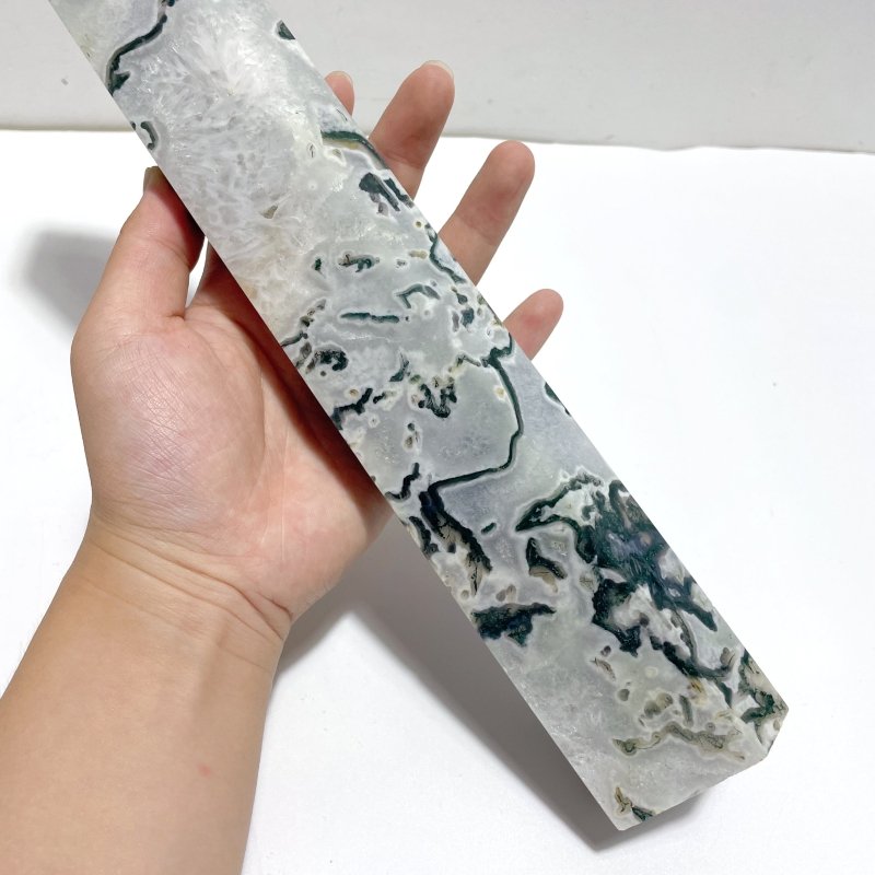 4 Pieces Tall Geode Druzy White Moss Agate Tower Points - Wholesale Crystals