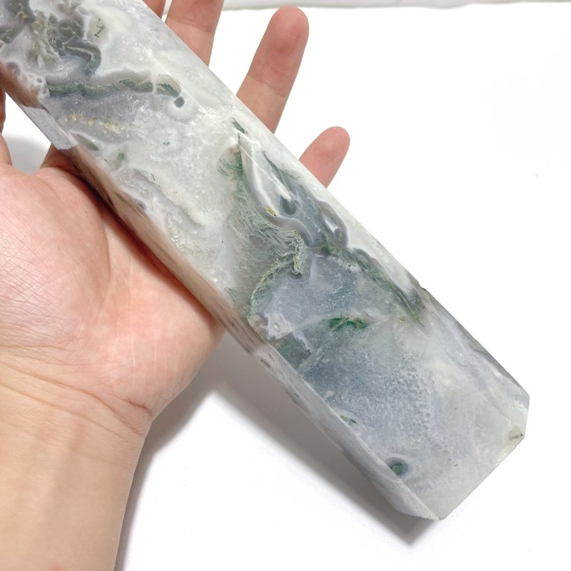 4 Pieces Tall Geode Druzy White Moss Agate Tower Points - Wholesale Crystals