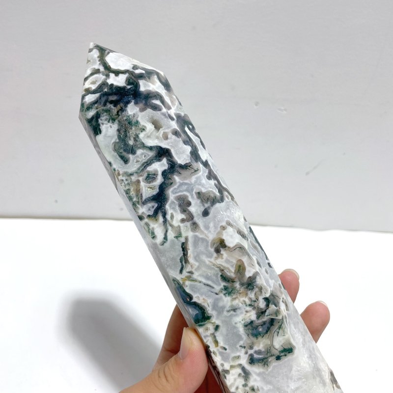 4 Pieces Tall Geode Druzy White Moss Agate Tower Points - Wholesale Crystals