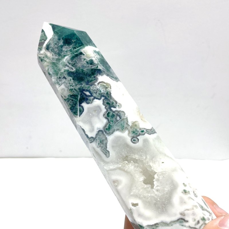 4 Pieces Tall Geode White Moss Agate Points - Wholesale Crystals
