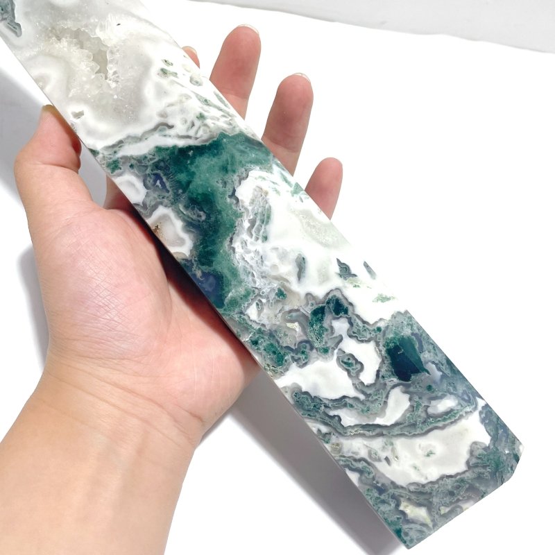 4 Pieces Tall Geode White Moss Agate Points - Wholesale Crystals