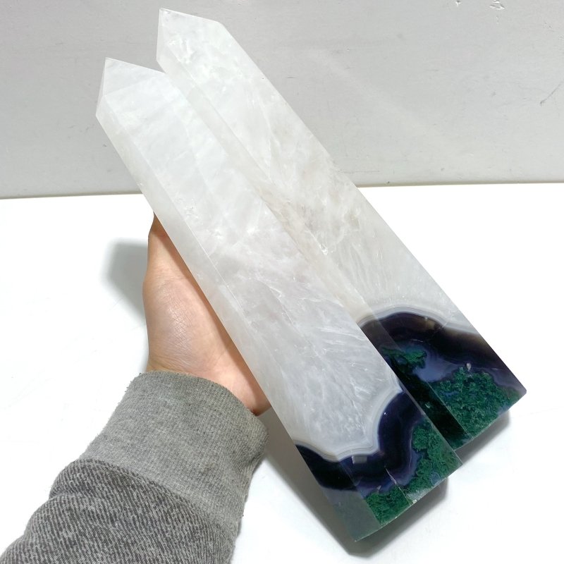 4 Pieces Tall Green Moss Agate Points - Wholesale Crystals