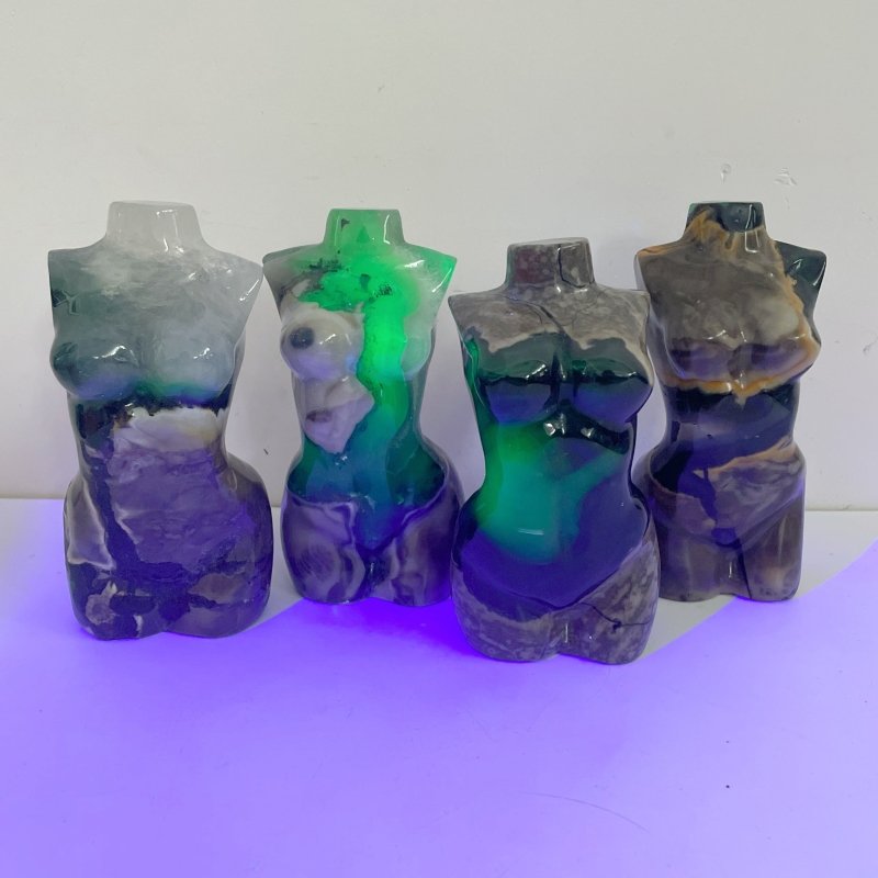 4 Pieces Volcano Agate Goddess Carving (UV - Reactive) - Wholesale Crystals