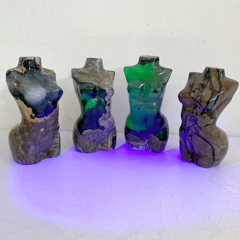 4 Pieces Volcano Agate Goddess Carving (UV - Reactive) - Wholesale Crystals