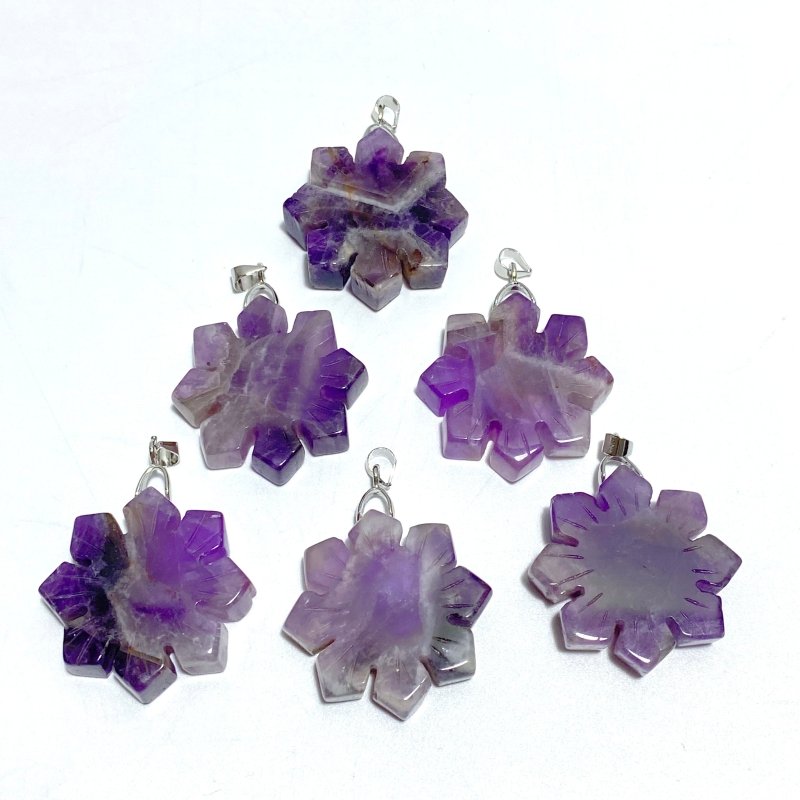 4 Types Snowflake Shape Pendants Wholesale Rose Quartz Obsidian Chevron Amethyst - Wholesale Crystals
