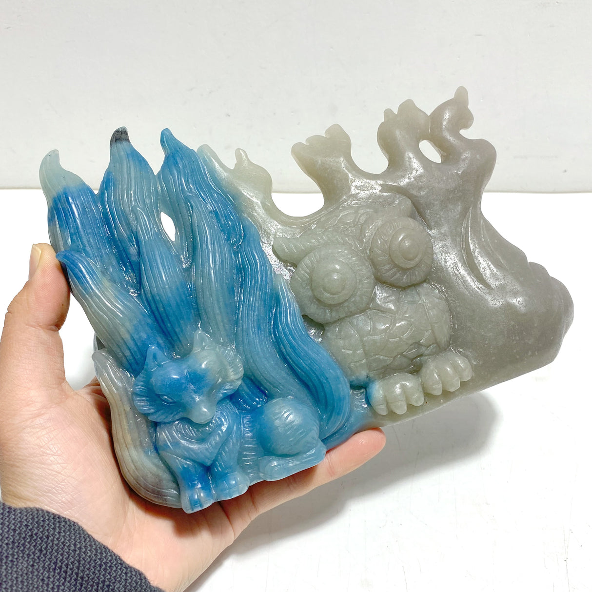 Unique Trolleite Stone Nine-tailed Owl Carving