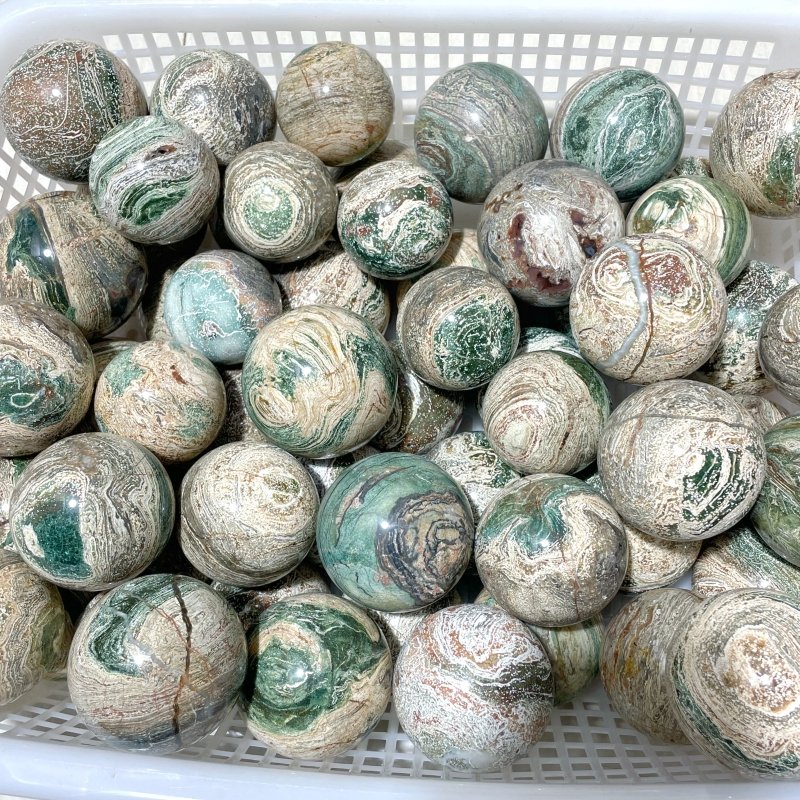 5 - 6.5cm Green Striped Jasper Spheres Ball Wholesale - Wholesale Crystals