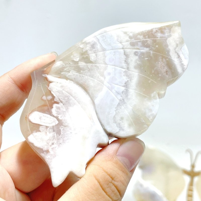 5 Pairs Beautiful Sakura Flower Agate Butterfly Wing Carving With Stand - Wholesale Crystals