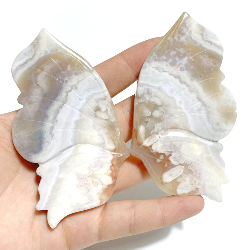 5 Pairs Beautiful Sakura Flower Agate Butterfly Wing Carving With Stand - Wholesale Crystals