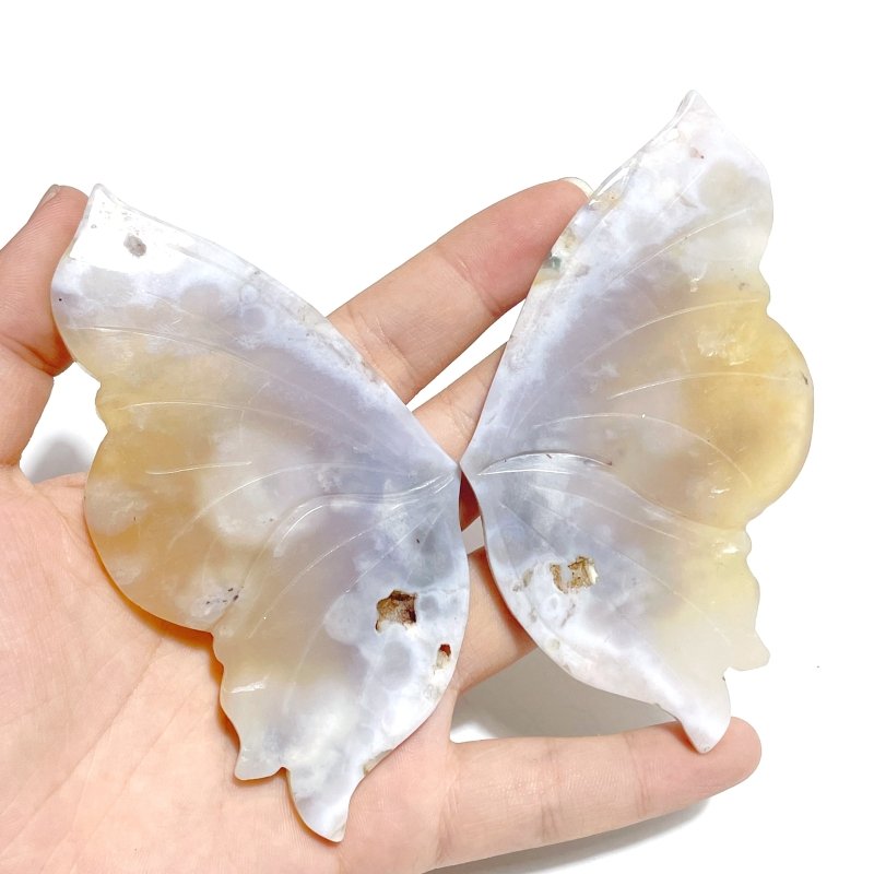 5 Pairs Beautiful Sakura Flower Agate Butterfly Wing Carving With Stand - Wholesale Crystals