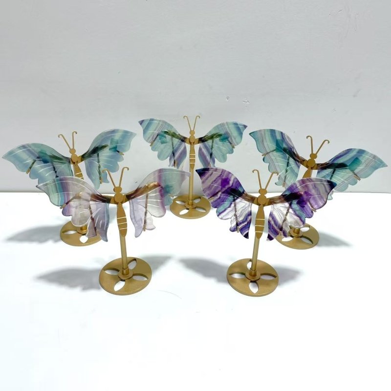 5 Pairs Beautiful Small Fluorite Symmetry Butterfly Wing With Stand - Wholesale Crystals