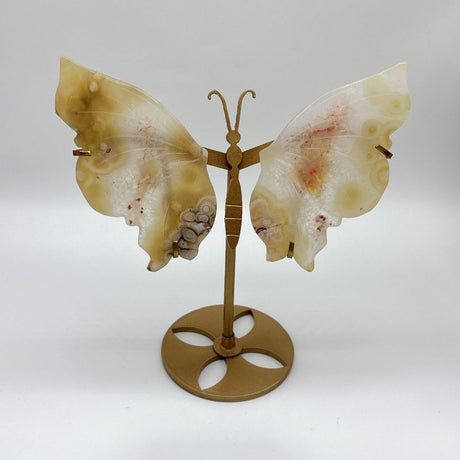 5 Pairs Sakura Flower Agate Butterfly Wing Carving With Stand - Wholesale Crystals