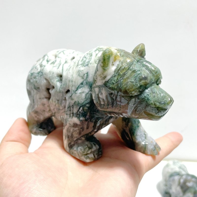 5 Pieces Beautiful Moss Agate Bear Carving - Wholesale Crystals