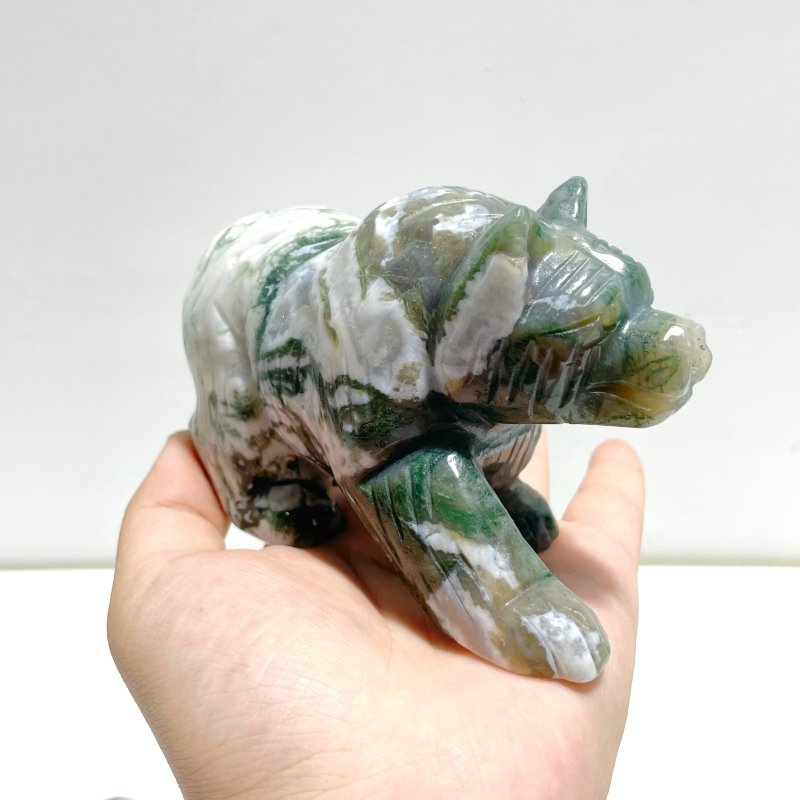 5 Pieces Beautiful Moss Agate Bear Carving - Wholesale Crystals
