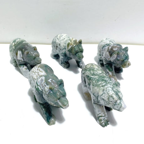 5 Pieces Beautiful Moss Agate Bear Carving - Wholesale Crystals