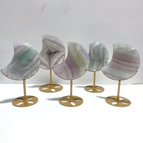 5 Pieces Fluorite Moon Carving With Stand - Wholesale Crystals