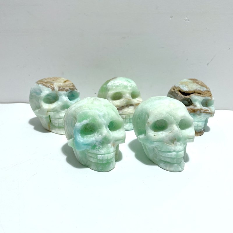 5 Pieces Green Calcite Skull Carving - Wholesale Crystals