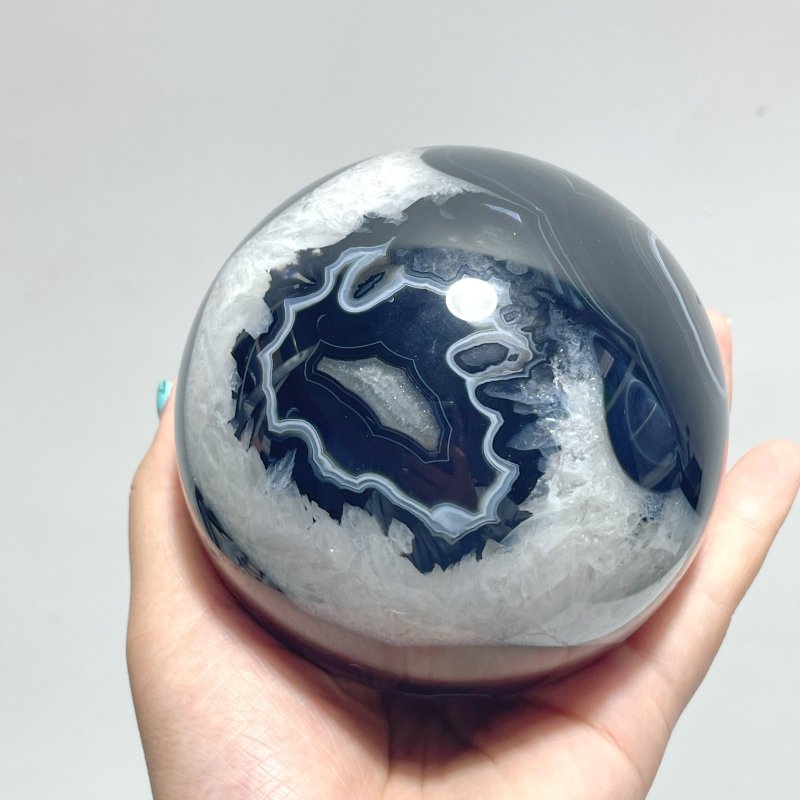 5 Pieces Large Black Agate Mixed Quartz Spheres - Wholesale Crystals