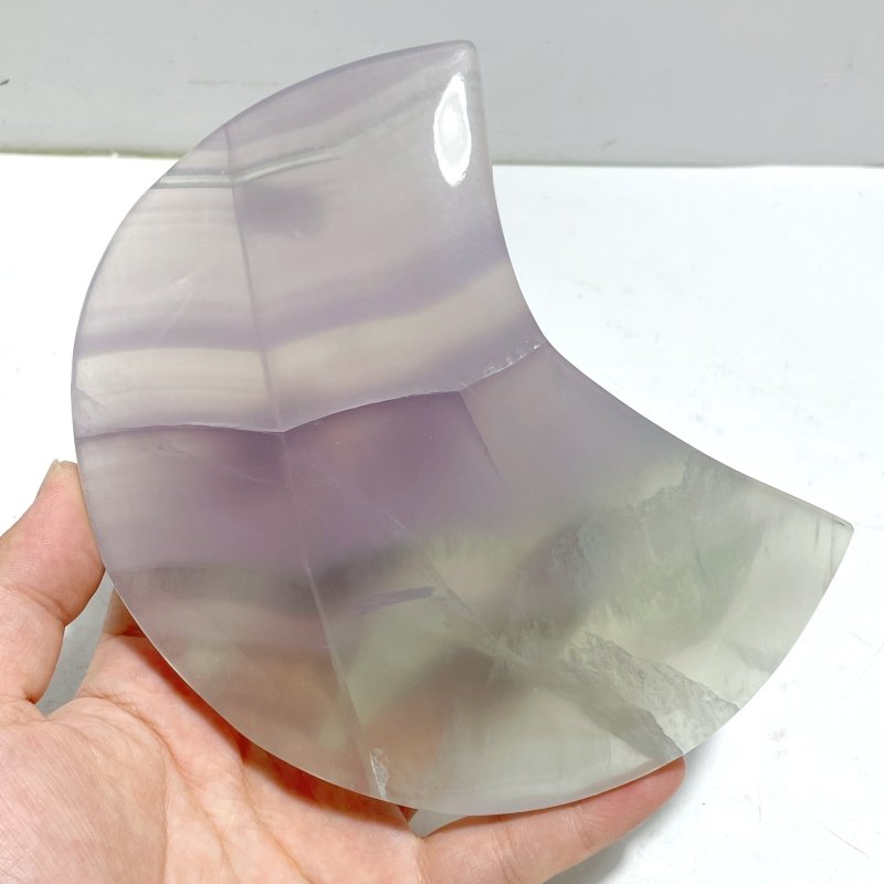 5 Pieces Large Fluorite Moon Carving With Stand - Wholesale Crystals