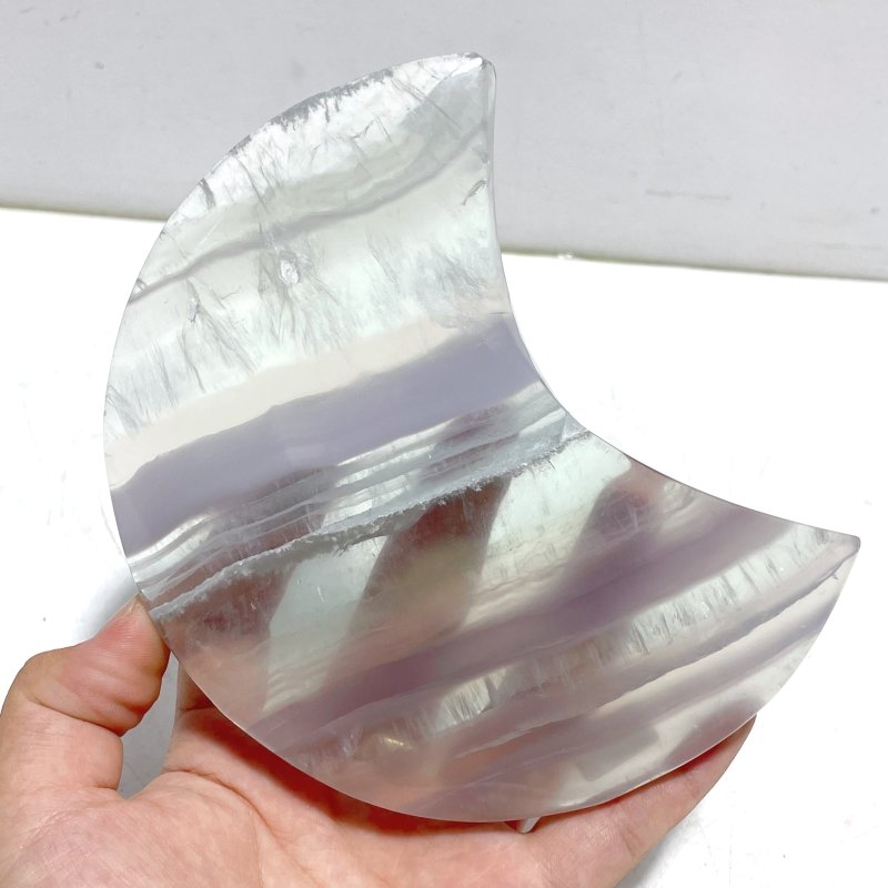 5 Pieces Large Fluorite Moon Carving With Stand - Wholesale Crystals