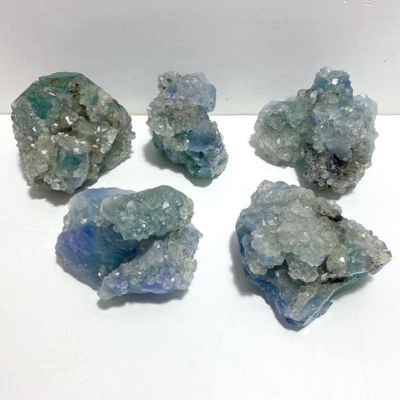 5 Pieces Large Raw Blue Fluorite Mixed Calcite Specimen For Collection - Wholesale Crystals
