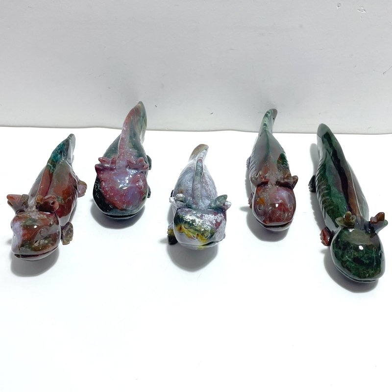5 Pieces Ocean Jasper Chinese Giant Salamander Carving - Wholesale Crystals