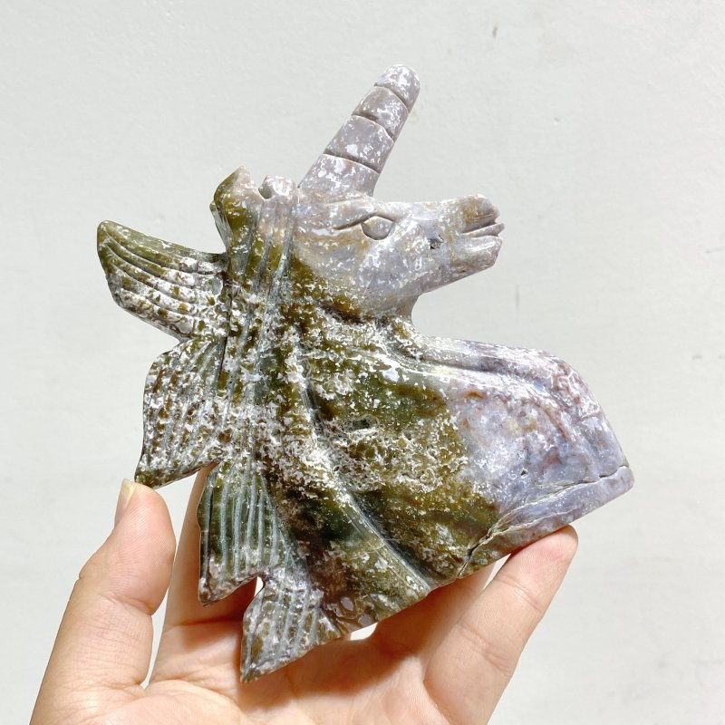 5 Pieces Ocean Jasper Unicorn Carving Closeout - Wholesale Crystals