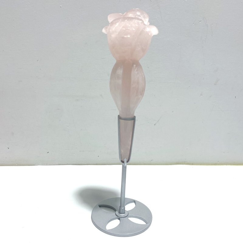 5 Pieces Rose Quartz Flower Carving With Stand - Wholesale Crystals