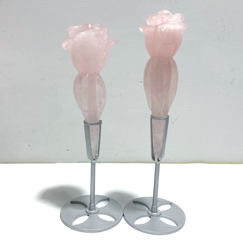 5 Pieces Rose Quartz Flower Carving With Stand - Wholesale Crystals