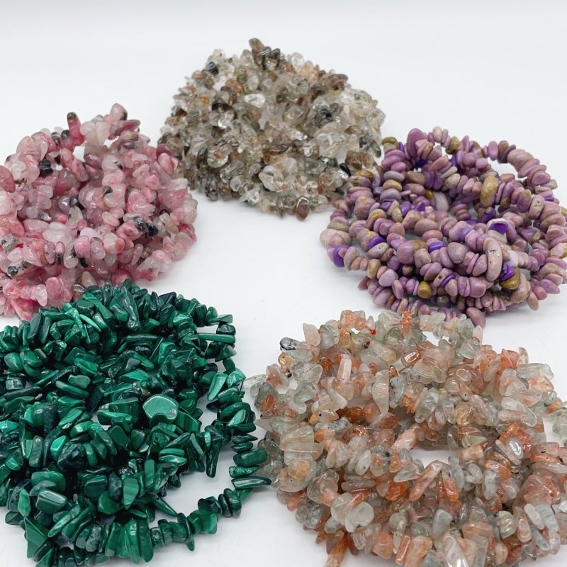 5 Types Chip Bracelet Crystal Wholesale Malachite Phosphosiderite Rutile Quartz -Wholesale Crystals