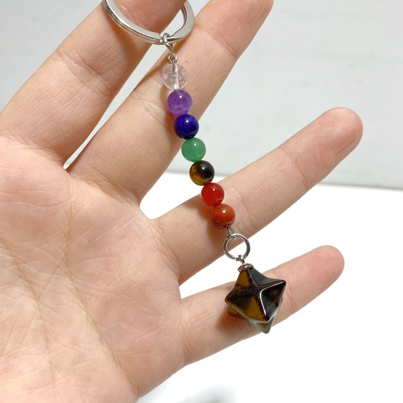 5 Types Mini 7 Chakra Beads Merkaba Keychain Wholesale Clear Quartz Tiger Eye - Wholesale Crystals