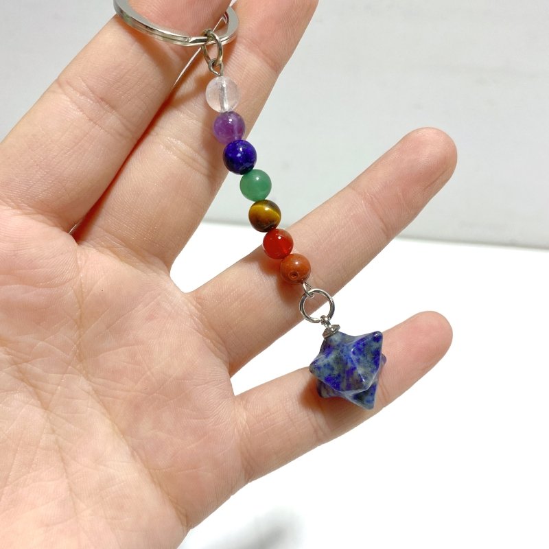 5 Types Mini 7 Chakra Beads Merkaba Keychain Wholesale Clear Quartz Tiger Eye - Wholesale Crystals