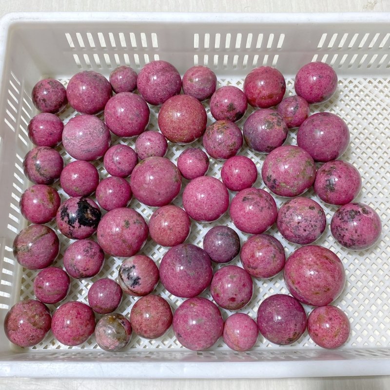 52 Pieces High Quality Rhodonite Spheres (Sea Freight Only) -Wholesale Crystals