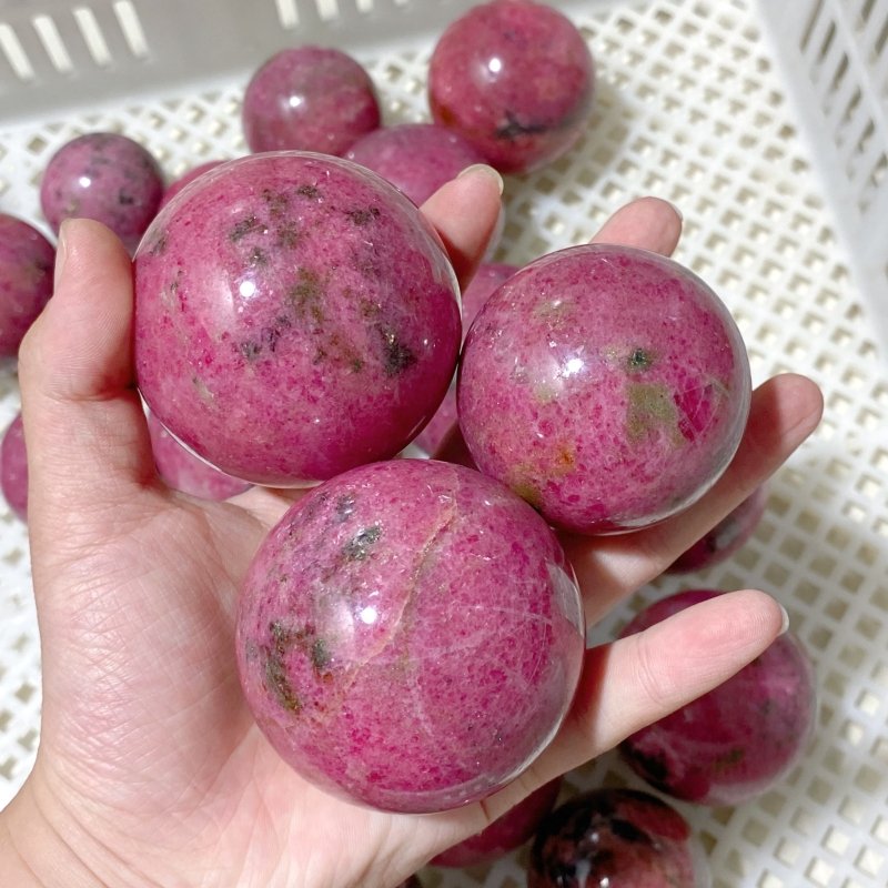 52 Pieces High Quality Rhodonite Spheres (Sea Freight Only) -Wholesale Crystals