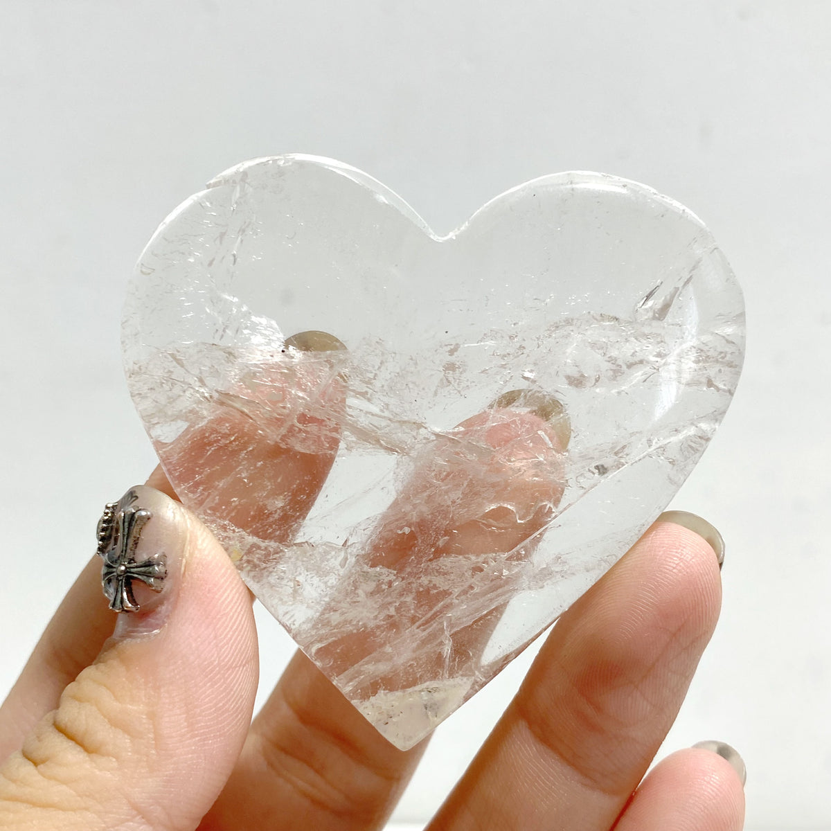 Clear Quartz Heart Wing Carving With Stand