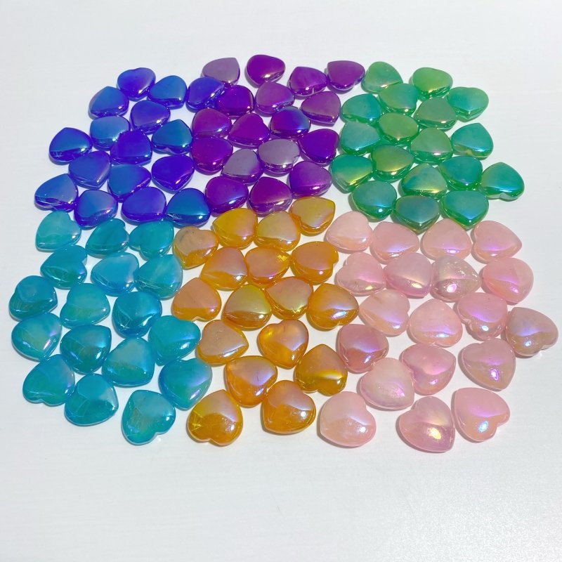 6 Colors Mixed Aura Rose Quartz Heart Wholesale Closeout -Wholesale Crystals