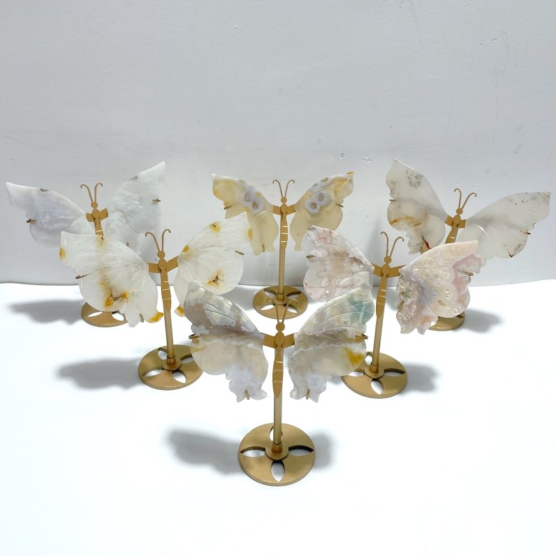 6 Pairs Sakura Flower Agate Butterfly Wing With Stand - Wholesale Crystals