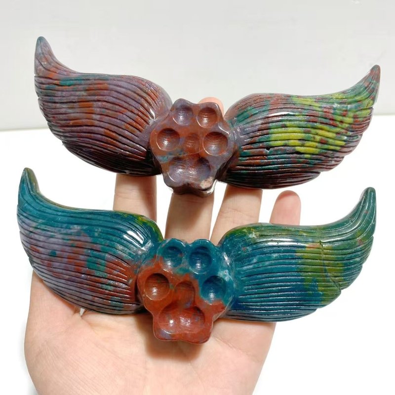 6 Pairs Unique Ocean Jasper Cat Paw Wing Carving With Stand - Wholesale Crystals