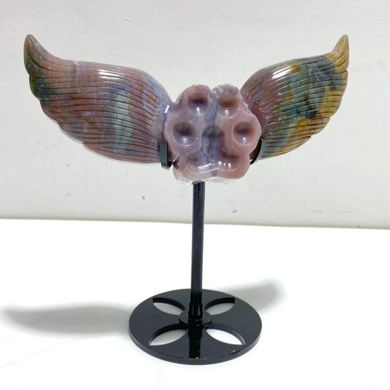 6 Pairs Unique Ocean Jasper Cat Paws Wing Carving With Stand - Wholesale Crystals