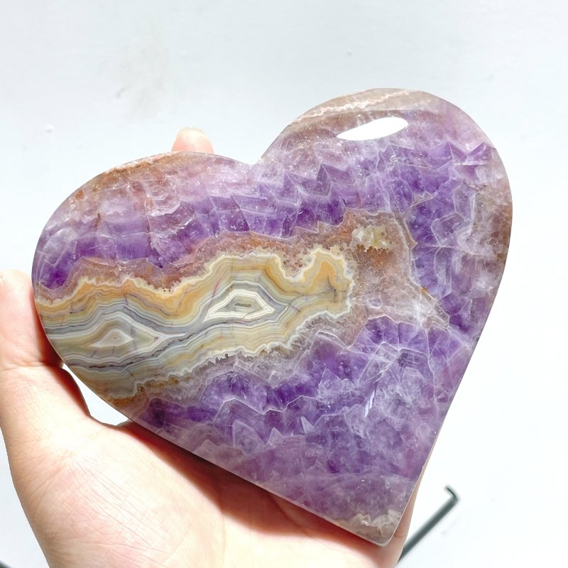 6 Pieces Amethyst Mixed Agate Heart With Stand - Wholesale Crystals