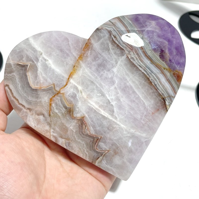 6 Pieces Amethyst Mixed Agate Heart With Stand - Wholesale Crystals