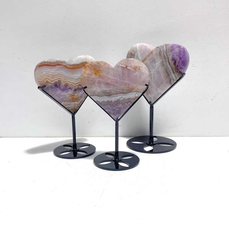 6 Pieces Amethyst Mixed Agate Heart With Stand - Wholesale Crystals