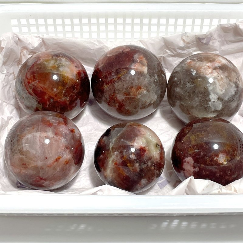 6 Pieces Blue Moonstone Mixed Fire Quartz Spheres - Wholesale Crystals